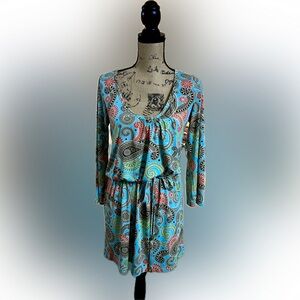 Mud Pie Bag Lady Paisley Dress MIDI Belted Gathered Waist Summer Party Vacation